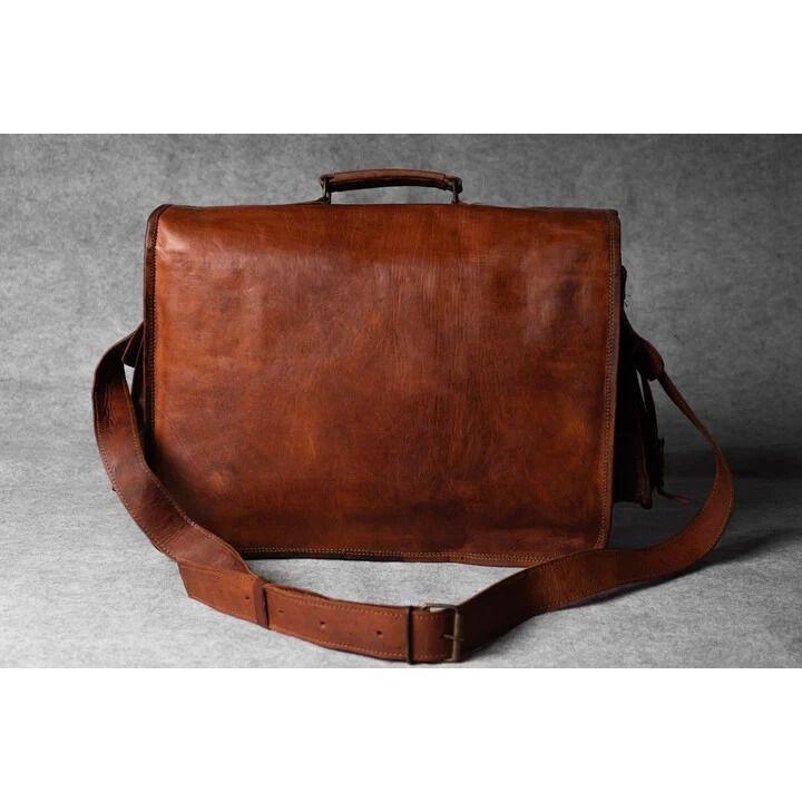 Genuine Vintage Leather Bag Men's Messenger Shoulder Laptop Bag Briefcase