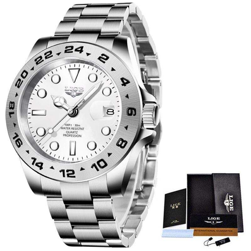 Men Watch Stainless Steel Band Date Mens Clock Business Male Watches Waterproof Luxuries Man Wrist Watches for Men серебро белый