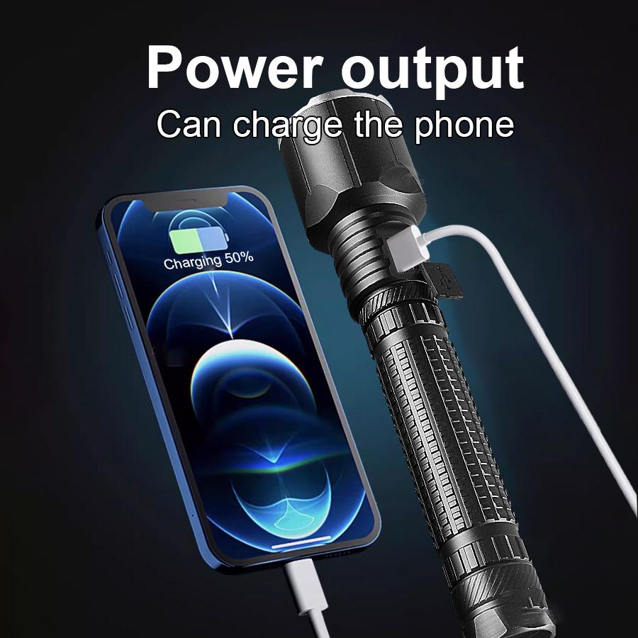 Long Shot 1000M Powerful Flashlight Zoomable Torch XHP160 Lamp Waterproof Torch Light Rechargeable Flash Light Super Bright Lantern