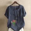 Women's Fashion Tulips Prined Short Sleeve T-shirt Loose Cotton Shirt Casual Loose Summer Blouse Tops Plus Size