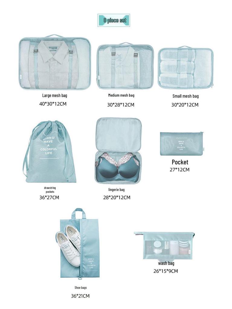 8-teiliges Reise-Organizer-Set: Tragbare Aufbewahrung für Kleidung, Schuhe und Unterwäsche