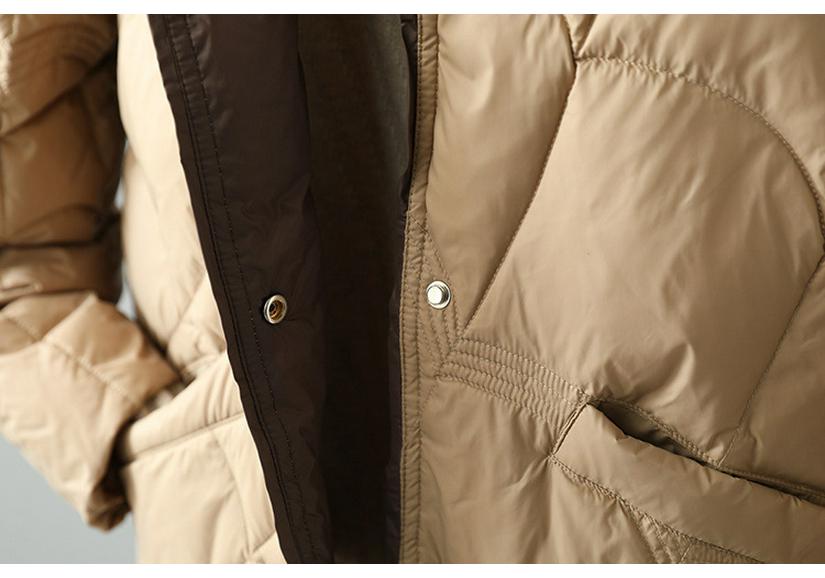 Women's Cross-Border Stand Collar Medium-Long Loose Down Jacket - White Duck Down, Light, Warm, Autumn/Winter, Xiangyun Style.