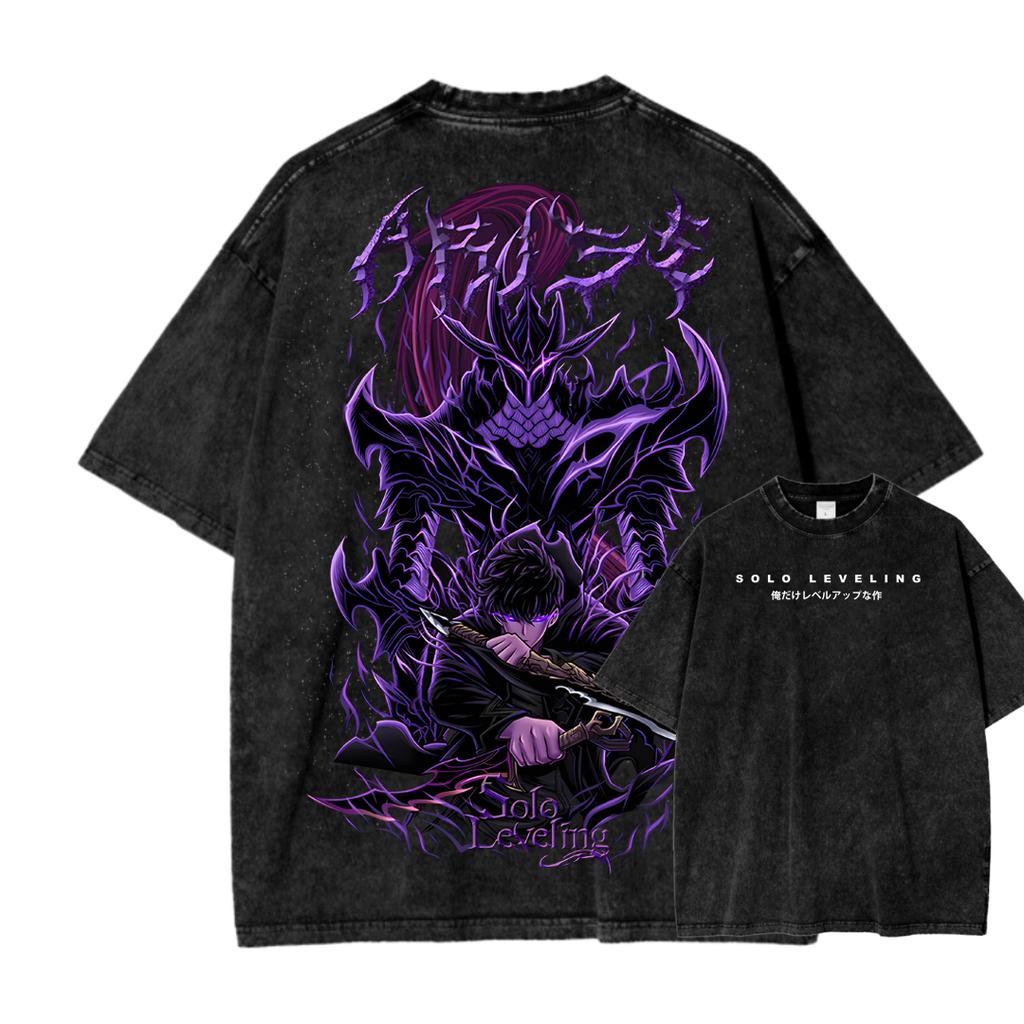 Solo-leveling Anime Lover Washed T-shirt Year round clothing high quality personality Clothes Plus Size Unisex New Model Couples tee