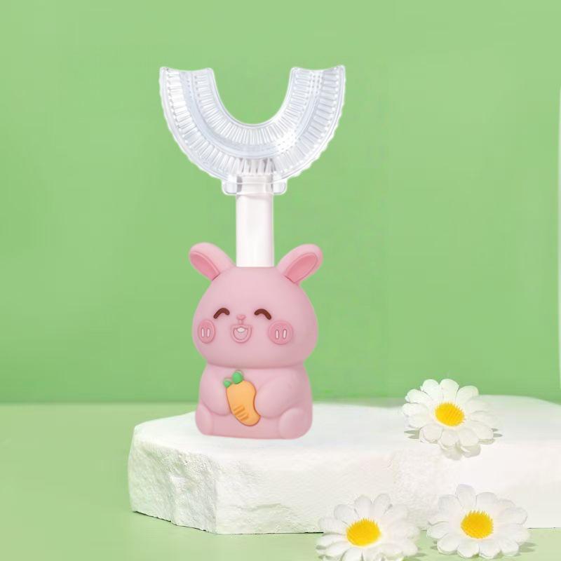Children's U-Shaped Silicone Toothbrush (Ages 1-12) - Soft Bristles, Cute Rabbit Handle, Independent Packaging