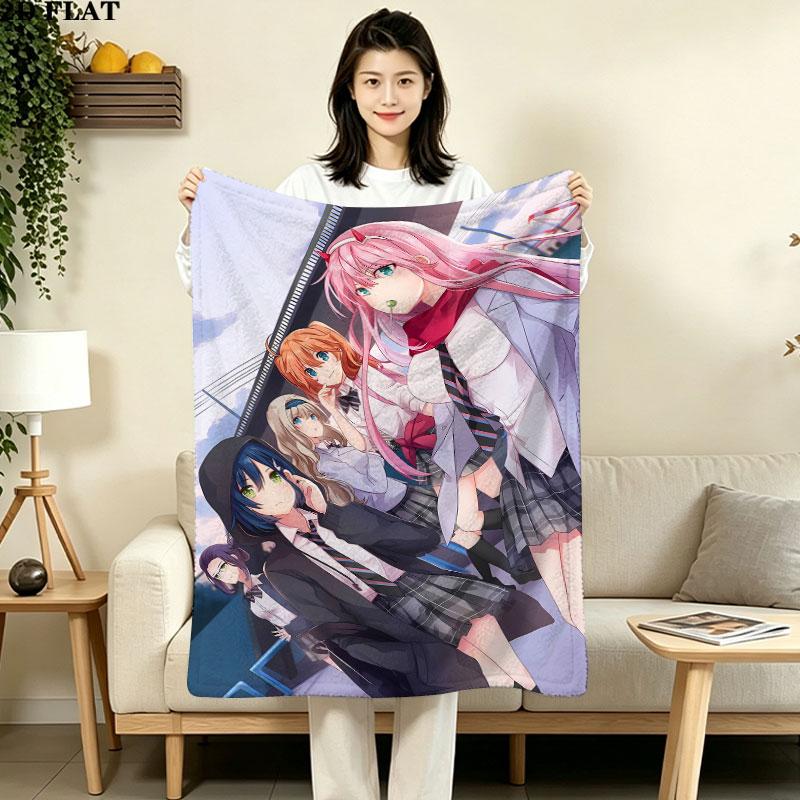 1PC Franxx Zero Two Patterned Flannel Blanket Suitable For All Seasons For Home Decor Warmth And Comfort Gifts Holiday Present