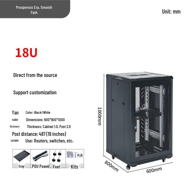 1.2m Floor-Standing Network Cabinet 37U Server Rack with Monitoring Switch & Router Compatibility