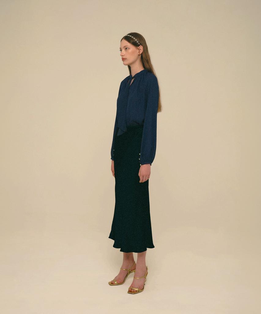 Aiseugadeuneiogongpal Mermaid Maxi Satin Skirt_Dark Sarpphire