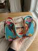 Trendy Frida Kahlo Print Shoulder Bag, Corduroy Underarm Bag for Daily Casual Use