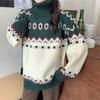 Suéteres navideños Otoño Invierno Sueltos Estilo coreano Cuello alto Suéteres de punto Casuales Manga larga Suéteres de jersey gruesos