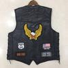 Motorcycle Vests, Cycling Jackets, Men's Leather Vests, Golden Eagle 9 Embroidered Badges, Leather Waistcoats