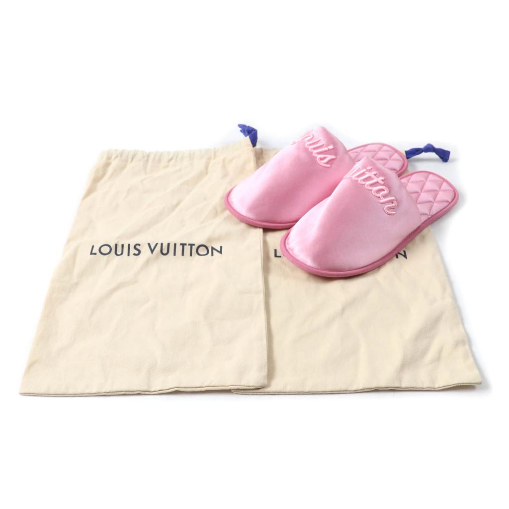 Excellent LOUIS VUITTON Other shoes Embroidered logo satin slippers pink Satin Women Used