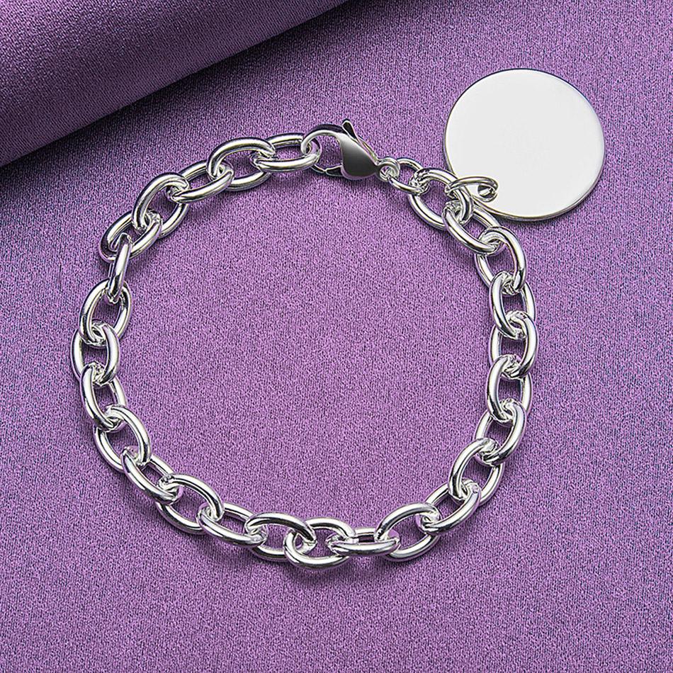 

CHSHINE 925 стерлингового серебра круглый брендовый браслет для женщин свадебная вечеринка карабин застежка шарм ювелирные изделия 20CM 8inches