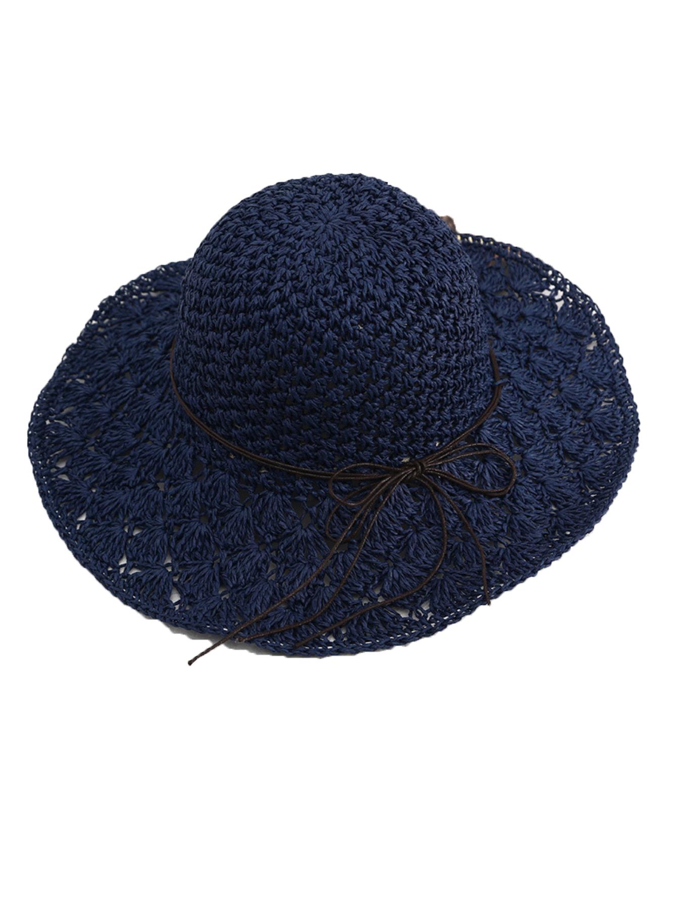Dames Handgemaakte Stro Panama Hoed Zomer Mode Strik Vouwbaar Breed Rand Zonbescherming Pet Voor Buiten Strand UV Bescherming