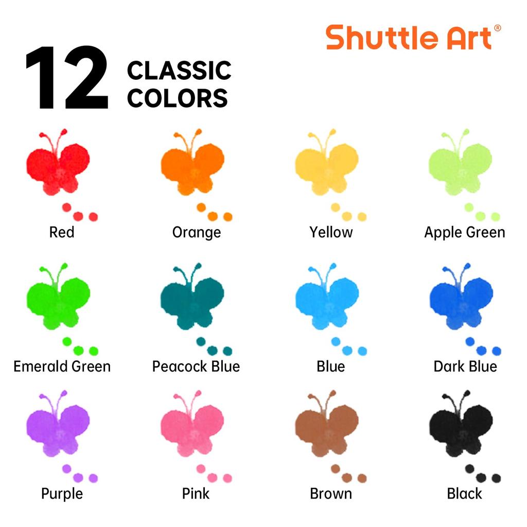 Shuttle Art Dot Marker 12 Color for Washable Color Includes Coloring Drawing Easy To Gift Pens, Set, 40ml, Water-Based, Washable, Kids, Pens, Book,