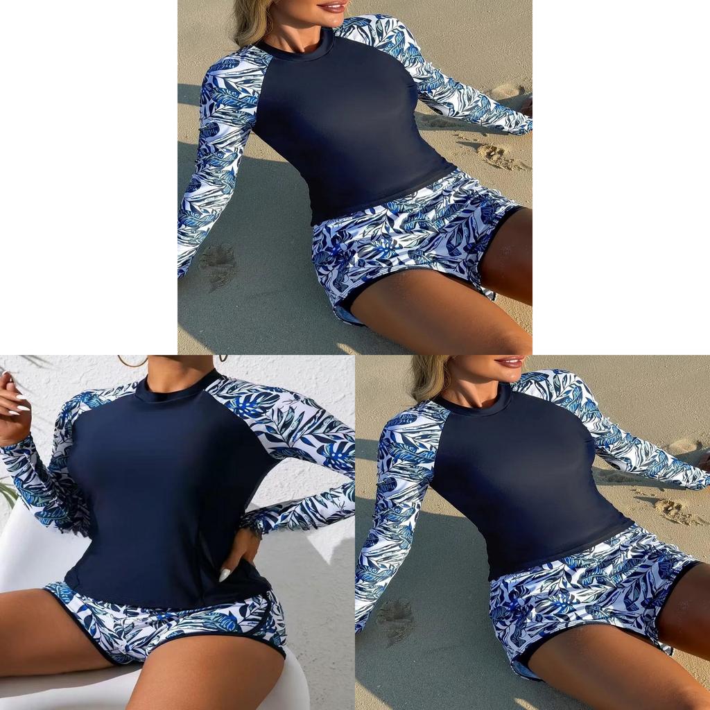 Polyester Spliced Womens Swimwear With Long Sleeve Floral Print For Surfing And Water Sports