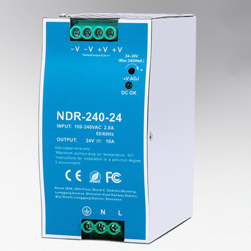 DIN Rail Power Supply NDR24024 24V 10A 240W for Industrial Devices Featuring Overload Protection and Efficient Cooling System