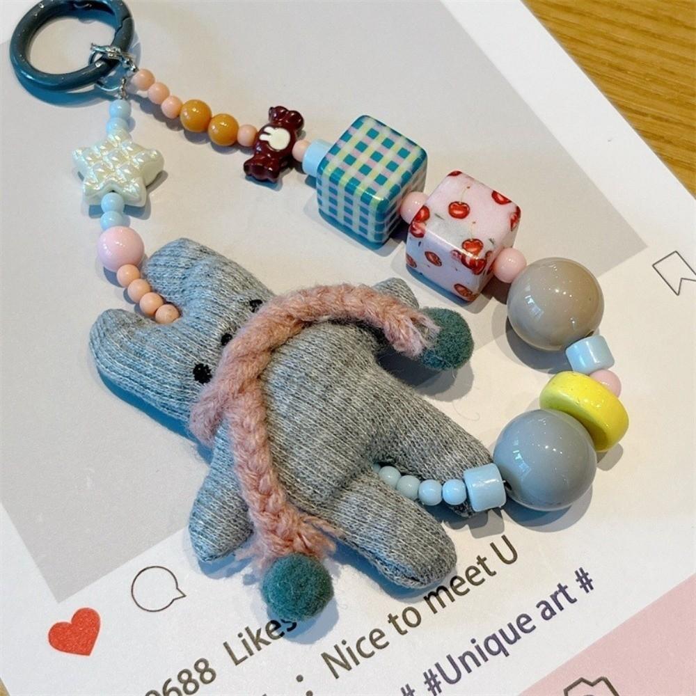 Cartoon Beaded Phone Charm ins Rabbit Beaded Key Chain Phone Charm Strap  Mobile Phone Accessories
