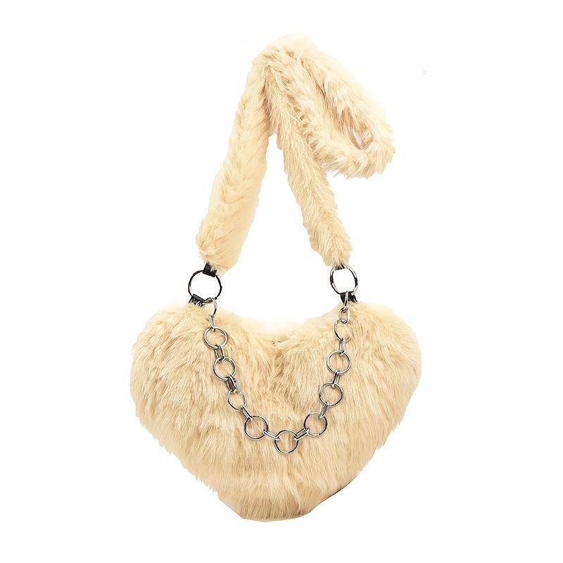 Women's Shoulder Bag, Plush Heart Chain Shoulder Bag, Crossbody Bag, Handbag, Niche Sexy Girl Outfit, Date, Commuting, Shopping, Versatile.
