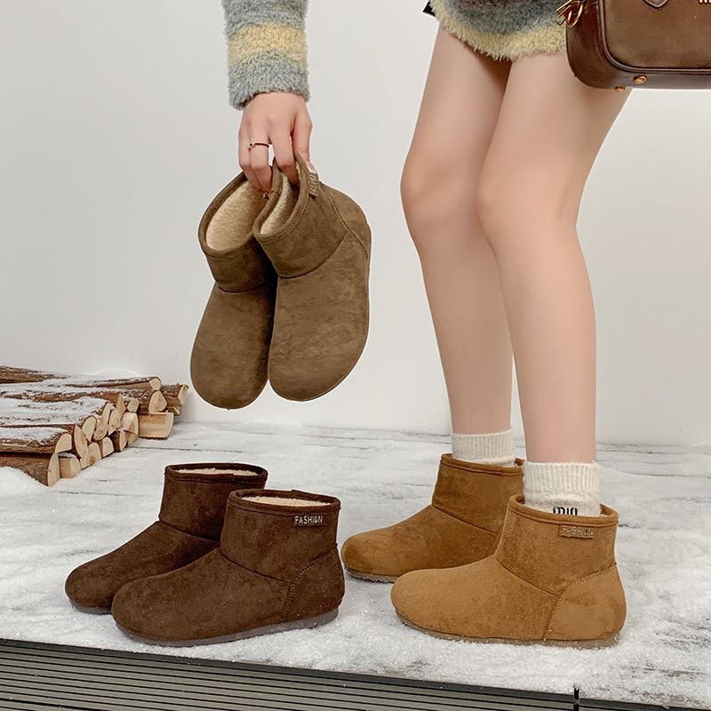 Zimní nové nubukové kožené ploché retro Martensky dámské fleecové teplé ošklivé roztomilé s velkou špičkou sněhové bavlněné boty