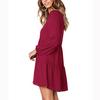 Fashion Women Long Sleeve V-Neck Draped Flowy Swing Dress