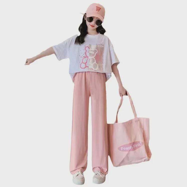 Lato 2025 Nowy styl Dziewczęcy zestaw koszulek z krótkim rękawem dla dużych dzieci