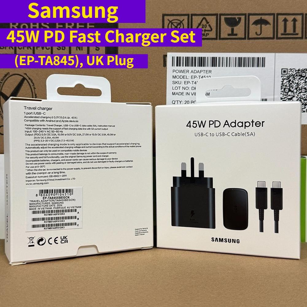 Samsung 45W PD Fast Charger Set (EP-TA845), UK Plug, 5A USB-C to USB-C Cable, Super Fast Charging for Galaxy Phones/Tablets
