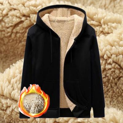 Men's Fleece Thickened Solid Color Hooded Sweatshirt Teen Cardigan Top Student Zipper Sweatshirt Men's Large Size Jacket M-5XL