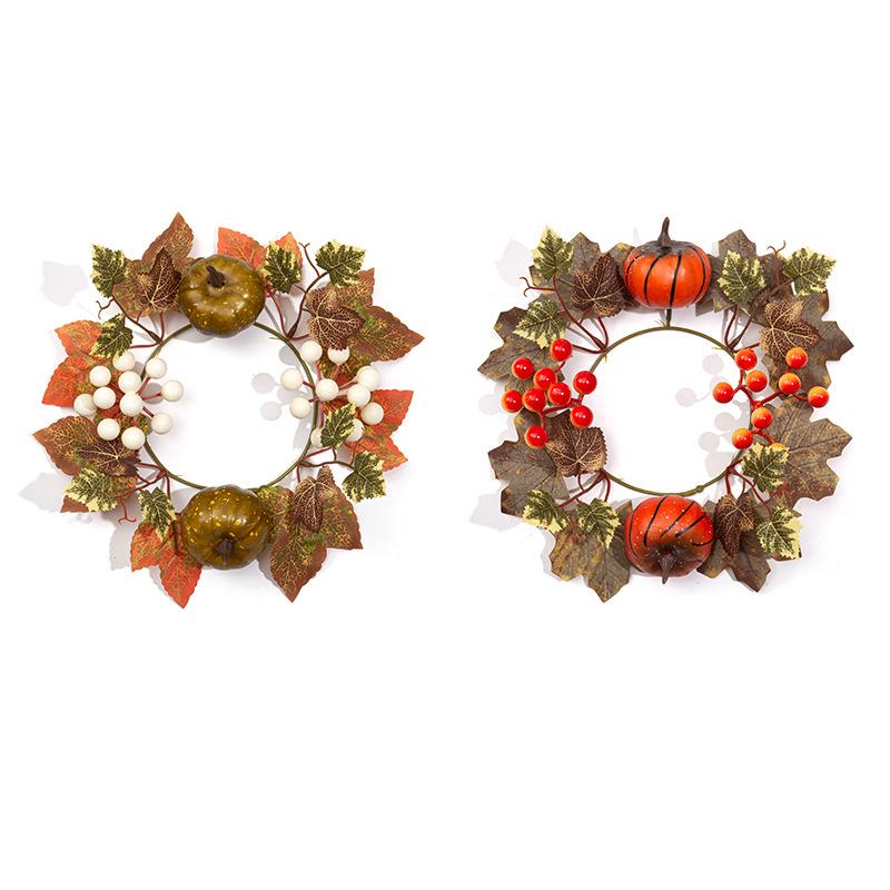 1PC Autumn-themed artificial maple leaf pumpkin candlestick wreath, decorative wreath, candle wreath, photography prop, home decor, party decoration.