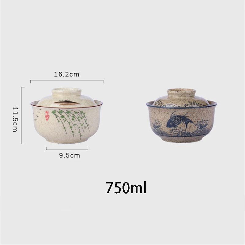 6,5palcová miska na ramen v japonském stylu s víkem, keramická miska na instantní nudle na polévku, rýžové nudle a kaši, kuchyňské nádobí