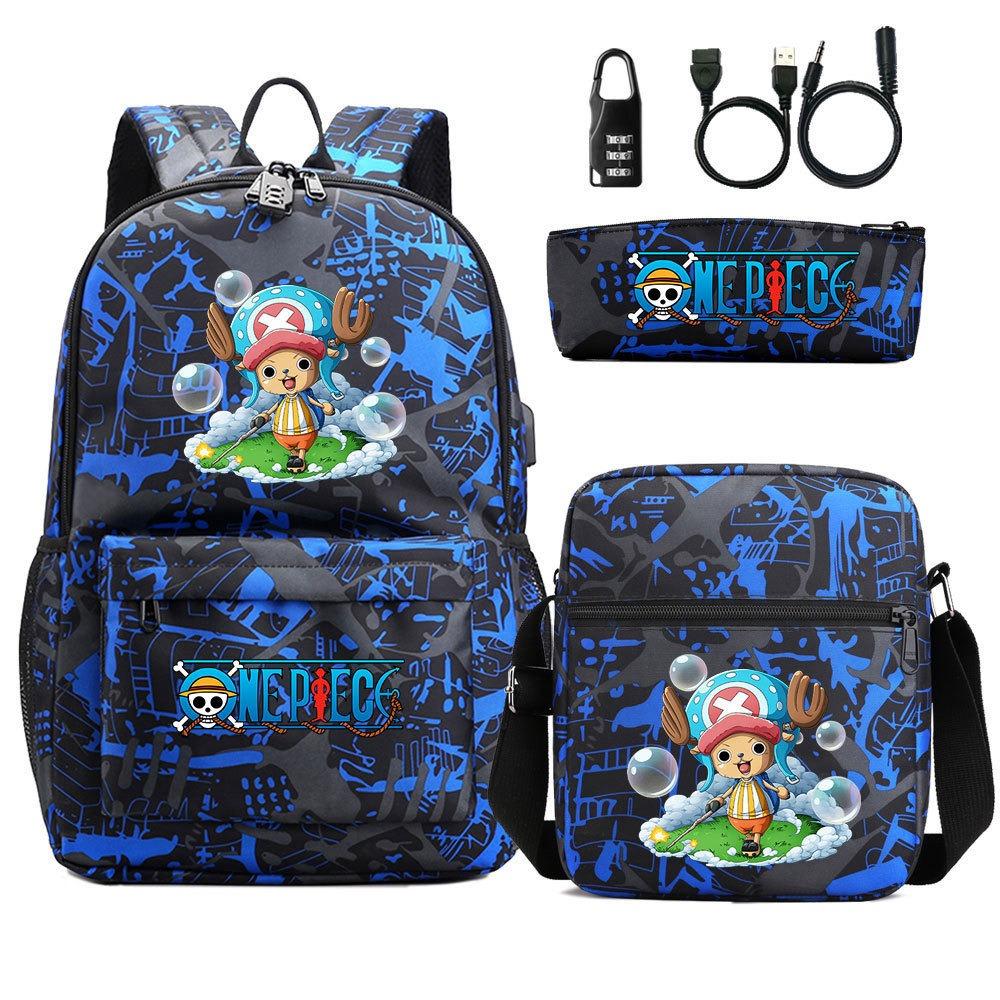 Riman Zaino con lucchetto USB ONE PIECE borsa a tracolla borsa da scuola per studenti astuccio set da tre pezzi uomo e donna