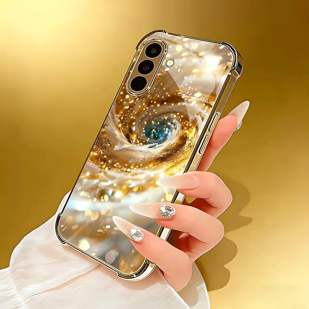 Golden Spiral Electroplated Glass Phone Case Suitable for Samsung Galaxy S26 S25 S24 S23 S22 S20 FE/Ultra/Plus Anti Drop