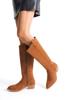 Women Modern Stylish Fashion Boots Faux Leather Suede Pointed Toe Zippered Knee High Tan Suede Boots