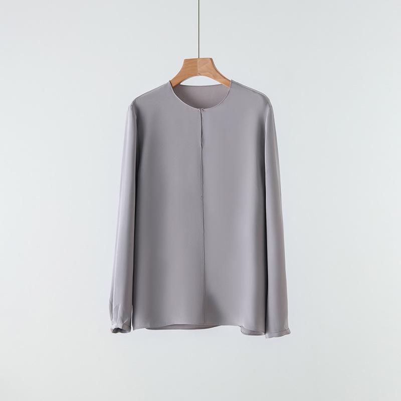 Women's Silk Long Sleeve Top - Mulberry Silk, Loose Fit, Round Neck, Spring & Autumn.
