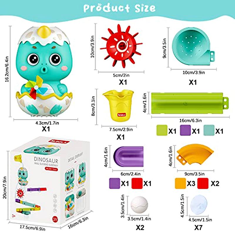 Toddlers DIY Track With Balls For Bathtub Pool Interactive Gift Assemble Track Dinosaur Egg Water Shower Toy With Water Spray