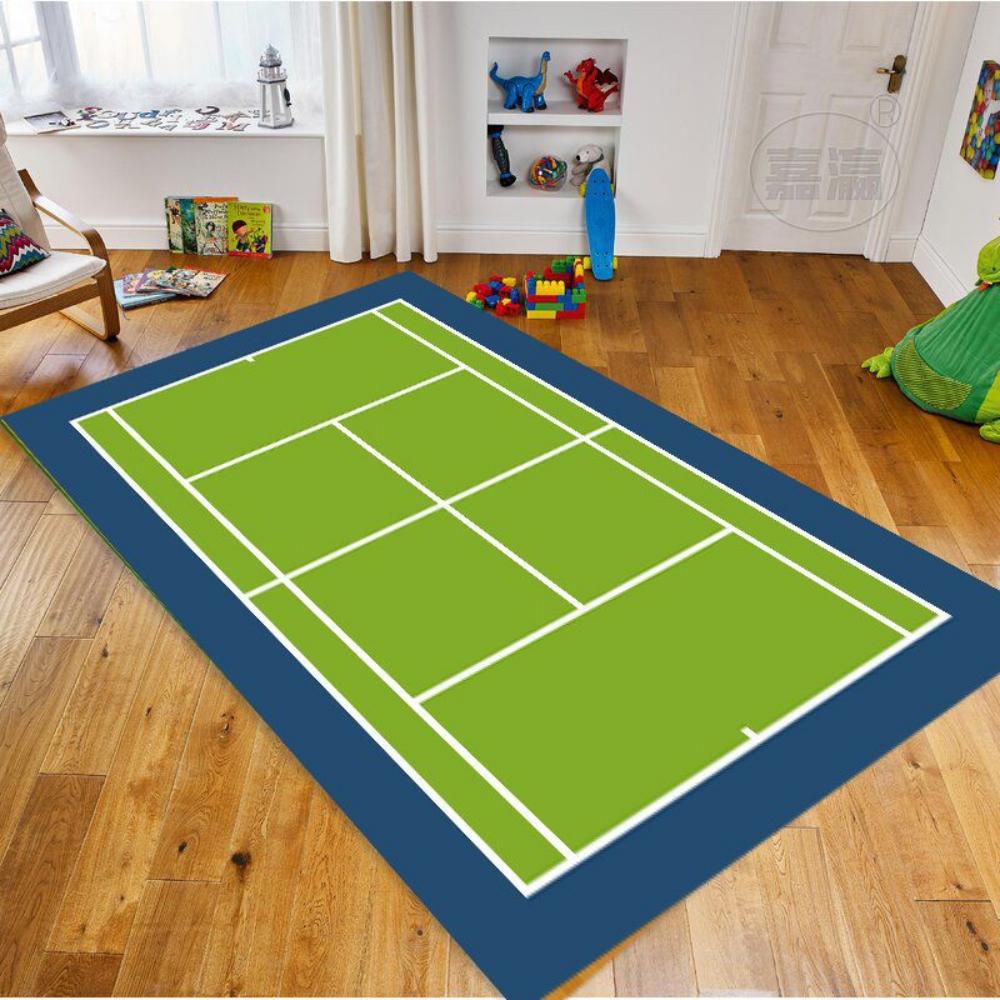 Tapete com Padrão de Quadra de Tênis Esportivo Multicor Antiderrapante Tapete para Sala de Estar Quarto Entrada Tapete Durável Bonito