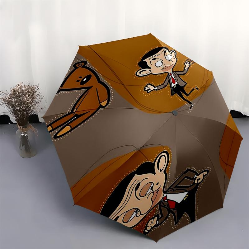 Ombrello da Viaggio a Tema Mr. Bean - 8 Stecche, Apertura e Chiusura Automatica, Design Pieghevole Portatile, Ombrello Compatto ed Elegante Adatto per Esterni