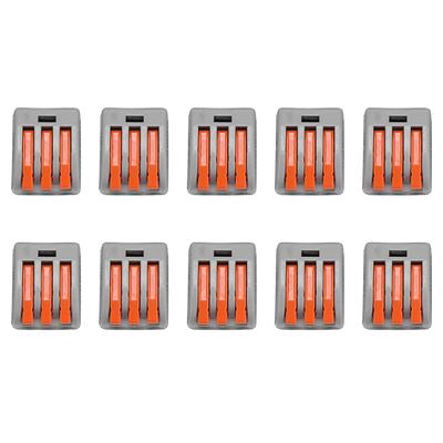 10Pcs Terminal Block Spring Lever Push Fit Reusable Cable Cage Clamp Wire Connectors(3 Way)