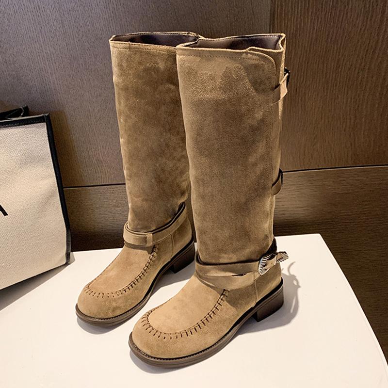 

Новые женские сапоги до колена на высоком каблуке Зимний тренд Челси Длинные сапоги Туфли-лодочки от дизайнера Повседневные Массивные Снежные ботинки 35