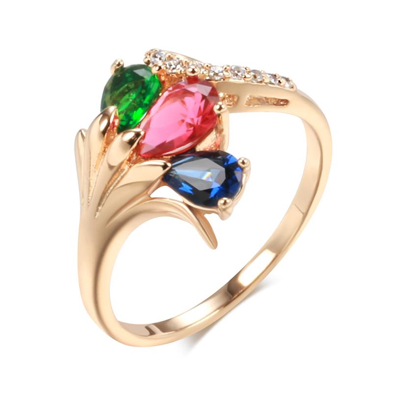 

Новый тренд Хрустальное кольцо с цветком для женщин Мода Красочные Натуральные Цирконы Аксессуары Цвет розового золота Изысканные повседневные украшения 9