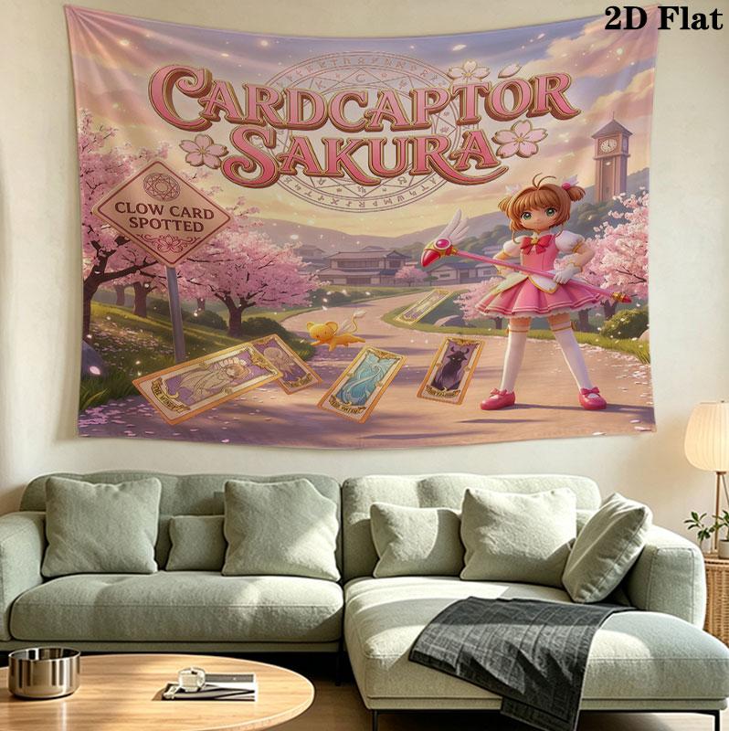 Cardcaptor Sakura Wall Tapestry Aesthetic Wall Hanging Printed Fabric Blanket Decorative Tapestries For Bedroom Living Room Home Decor