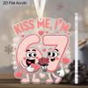 1pc/2pcs Valentine's Day Pink Number 67 Kiss Me Transparent Acrylic Pendant with Milky White Rope, Girlfriend Gift, Wife Gift, Backpack Pendant