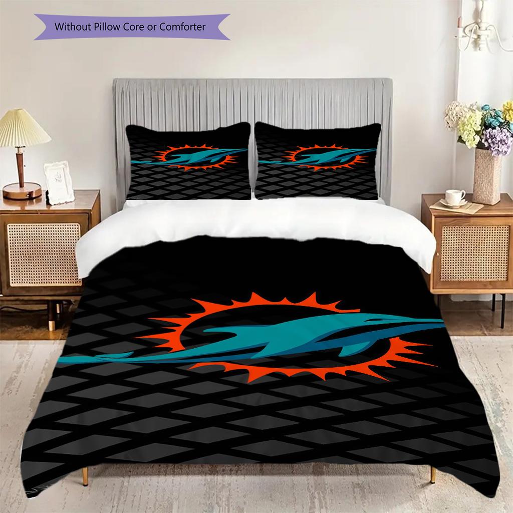 Miami Dolphins Spirit Three-piece set(1 * duvet cover + 2 * pillowcase, without core)Duvet cover and pillowcase Soft and comfortable