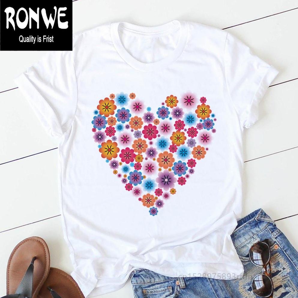 Pink Heart Flower Print Women Tshirt Casual Funny T Shirt Gift 90s Lady Yong Girl Drop Ship PKT-894