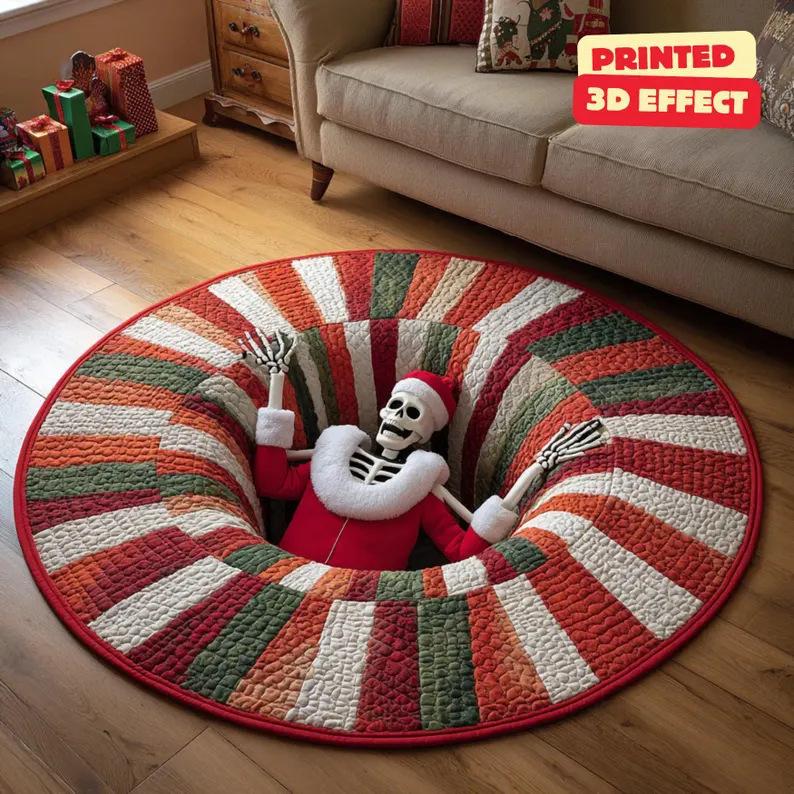 3D Illusion Santa Gnome Red Green White Carpet Non-slip Mat Rug for Christmas Tree Living Room Home Decoration 3D Effect Bedroom