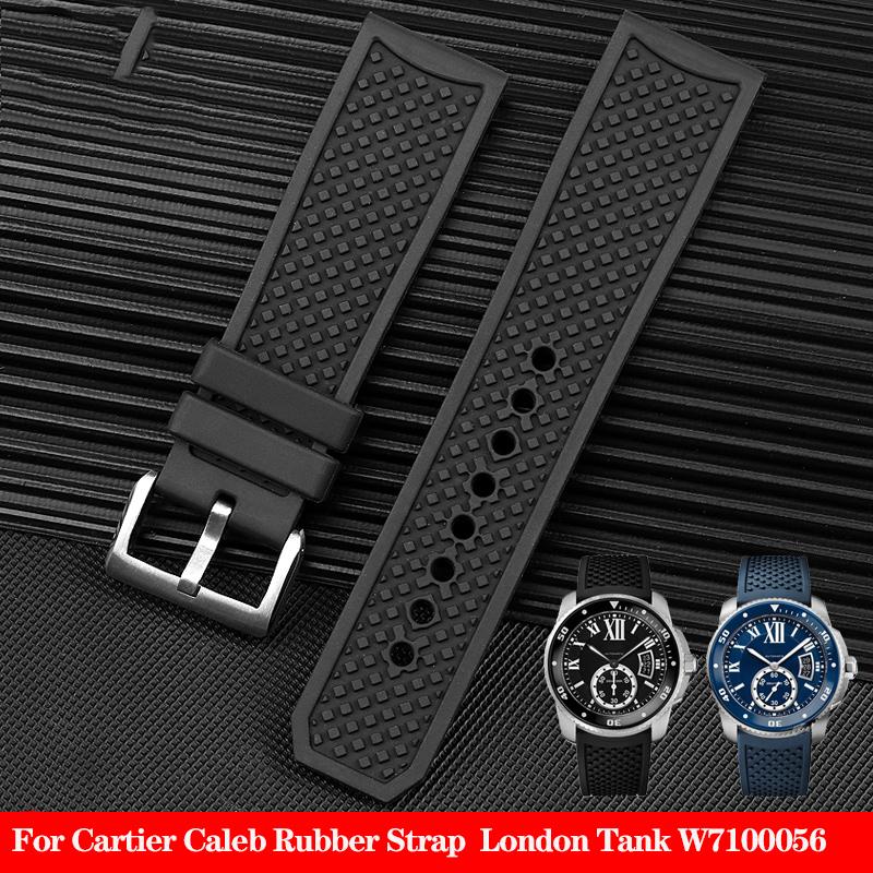 High Quality Rubber Watchband Cartier CALIBRE London Tank W7100056 W7100055 WGCA0010 WSCA0006 WSCA Citizen Watch Strap 23mm