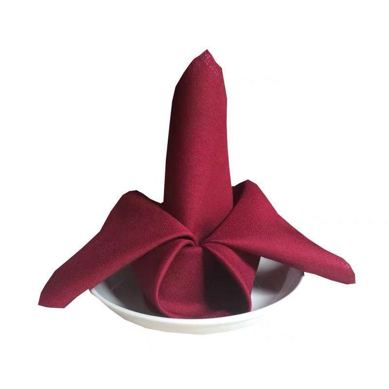 Plain Red Napkin Cloth for Hotels, Cafes, and Western Restaurants - Multipurpose Folded Flower Design