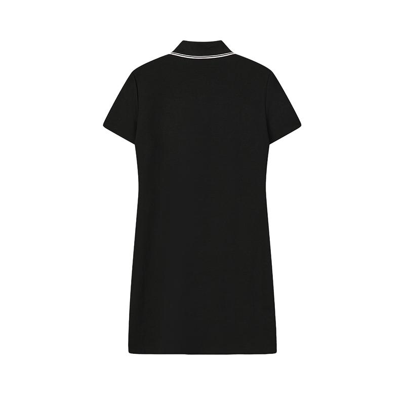 FILA Original Fashion Simple Basic Classic Retro Casual Relaxed Versatile Comfortable Polo Collar Short Sleeve Dress Women dresses Black F51W629306FBK