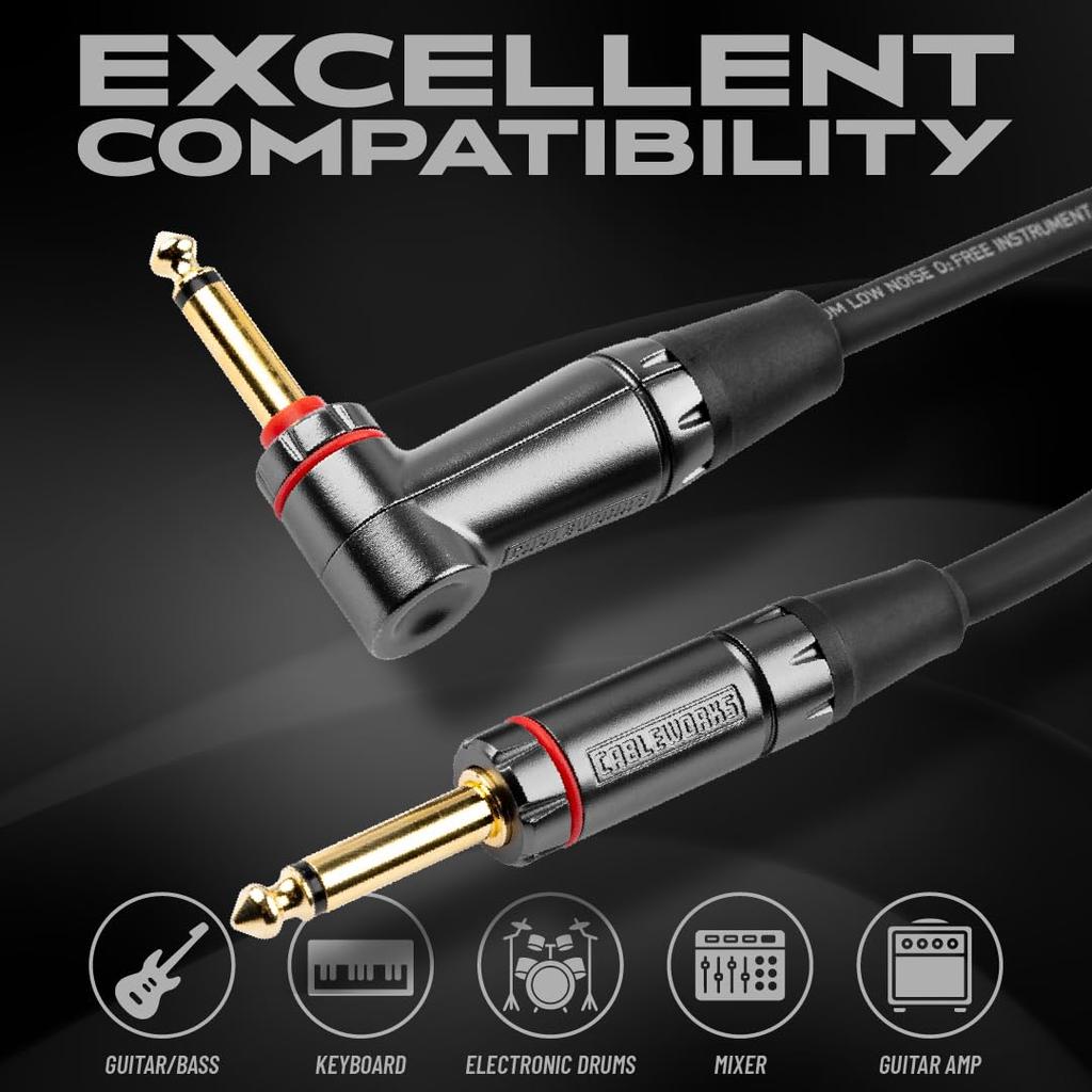Cableworks by Gator Cases Headliner Series 30ft SL Musical Instrument Cable with Mute Switch (GCWH-INS-30RAQT)