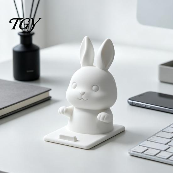 Small Desktop Phone Stand for Kids Cute Bunny Holder, 3D Printed Animal Mobile Stand, Integrated Rabbit Design Dock Cell Holder Home Office Desk Decor
