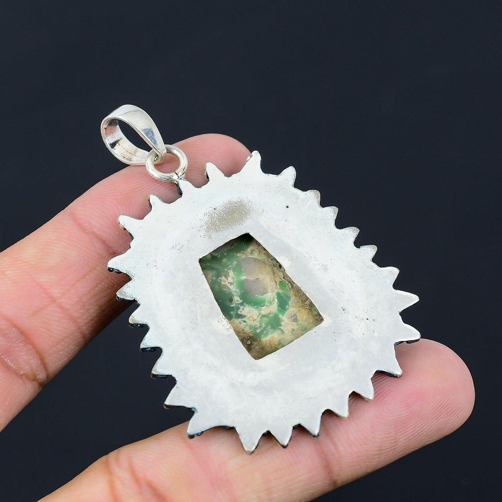 Trillion Variscite Gemstone Sterling Silver Handmade Daughter Pendant Jewelry